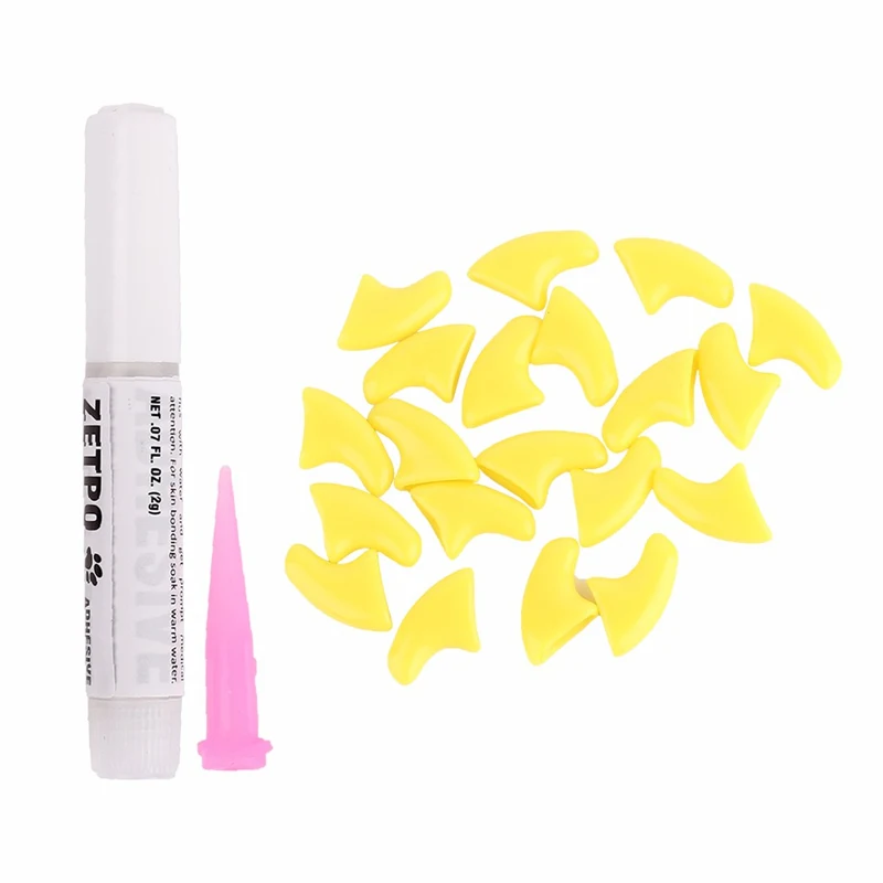 20pcs/bag Silicone Soft Pet Nail Covers Pets Claw Paws Cover Cat Nails Caps+Free Glue+Applicator to Protection Pet Accessories - Цвет: Yellow