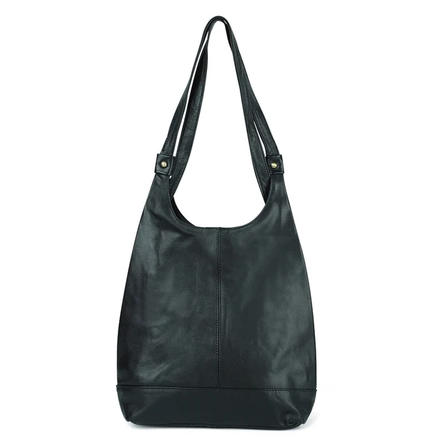 JOGUJOS Simple Genuine Leather Tote Bag Women Soft Cowhide First Layer Luxury Handbag Female Travel Shopper Natural Leather Bags black