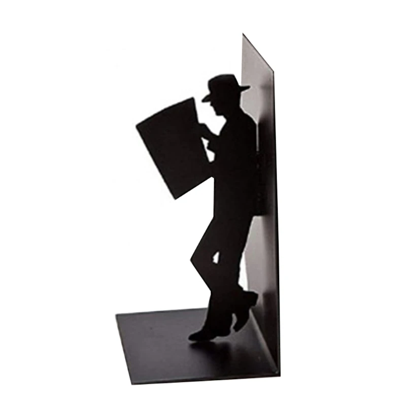 Iron Figure Bookends Reading Book Support Retro Non-Skid Book Ends Stoppers for Shelves Home Office Table Desktop Decor