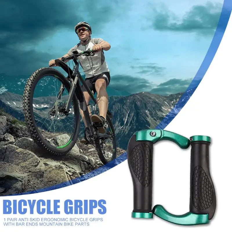 1 Pair Non-slip Ergonomic Bicycle Handlebar Grips with Lock-on Bar Ends MTB Bike Aluminium Horn Grips Bike Accessories