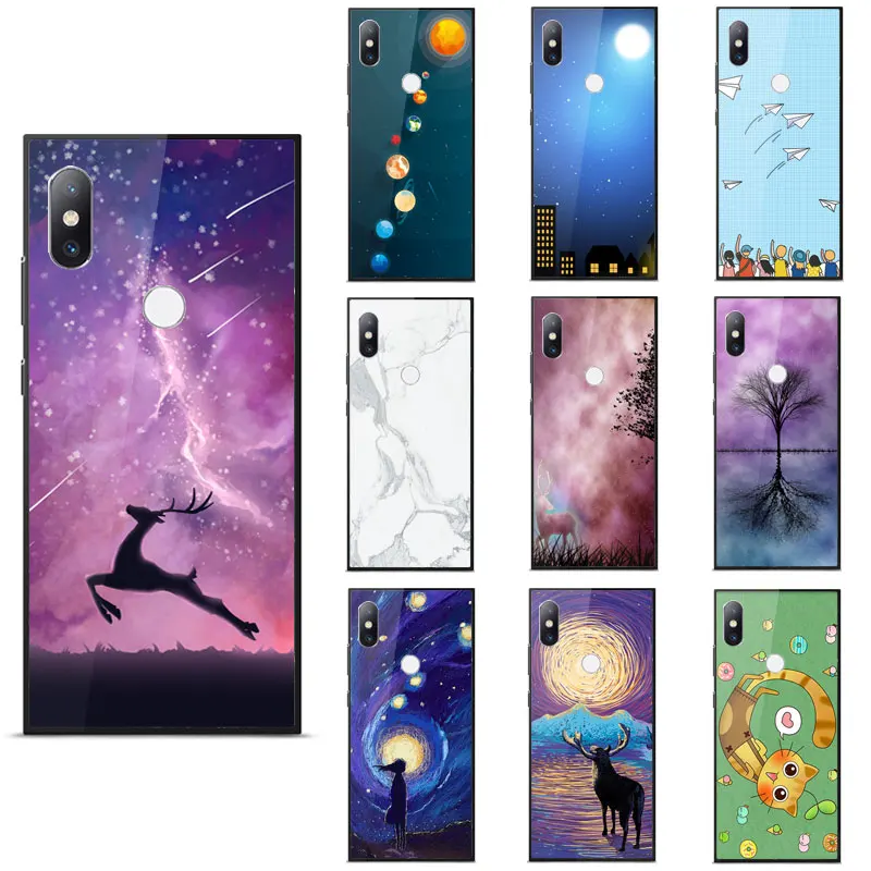

Case For XiaoMi Max 2 3 Mix 3 2S 2 fashion Luxury Painted pattern Mirror high quality Tempered glass shockproof Phone Back Cover
