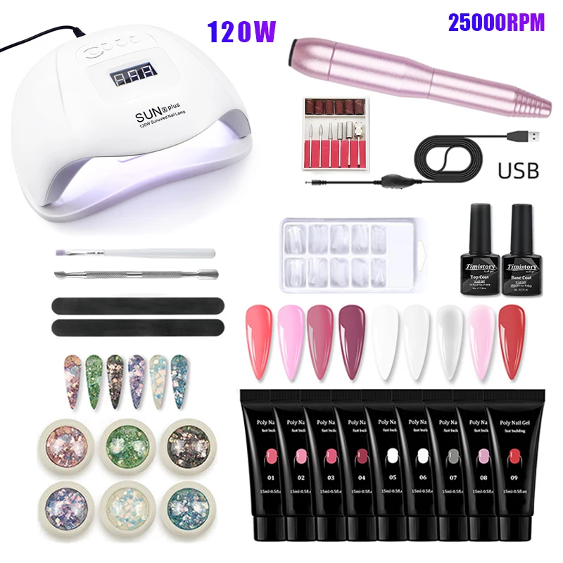 

9/7/5 Color Acrylic Nail Gel Extension Nail Set 120/54W LED UV Nail Lamp With 25000RPM Electric Nail Drill Machine File Kit