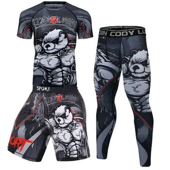 

Four Seasons Fitness Sportswear Male Brand Fitness Top Quick-drying Antibacterial Elasticity 2020 Men's Compression Running Wear