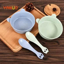 Tigela de trigo natural para bebês, conjunto de utensílios para mesa, azul, rosa, vermelho, panda, hashi para bebês acima de 6 meses, meninos e meninas, 1 peça