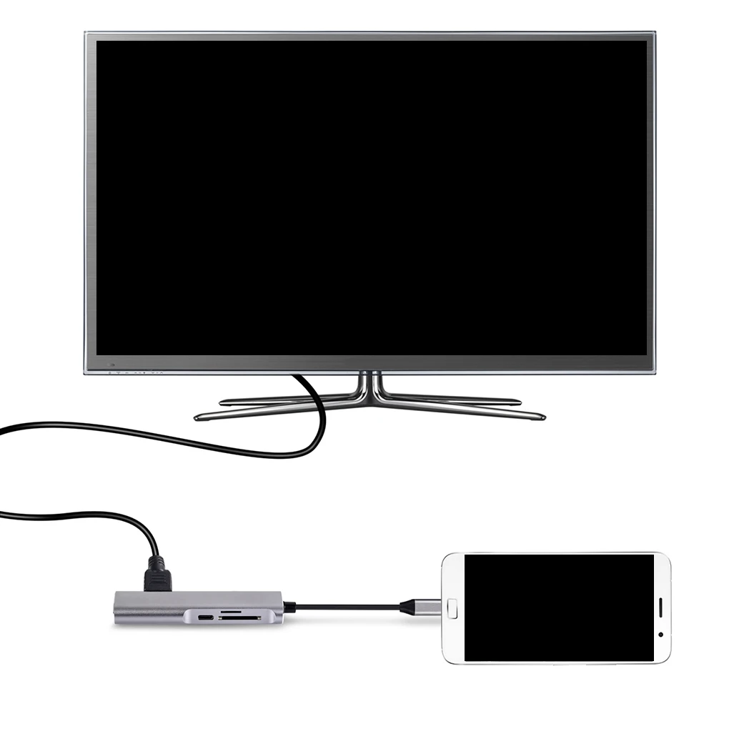 Алюминиевый сплав HD type-C концентратор адаптер USB-C концентратор адаптер док-станция 5 в 1 концентратор SD/TF кард-ридер адаптер питания
