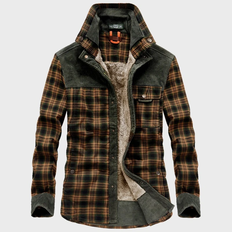 2021 Explosive New Brand Men's Winter Plaid Jackets Thick Cotton   Warm Long-sleeved Coats Clothing Europeam American Jacket Men fur parka