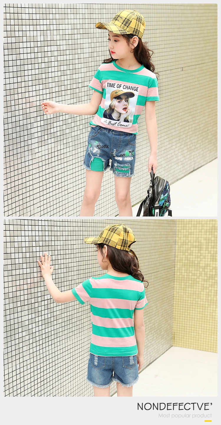 New Kid Fashion Girls Clothes Outfits Tops Pants Clothing Set New Girls Summer Cotton T Shirt Shorts Kids 2Pcs Clothing Set