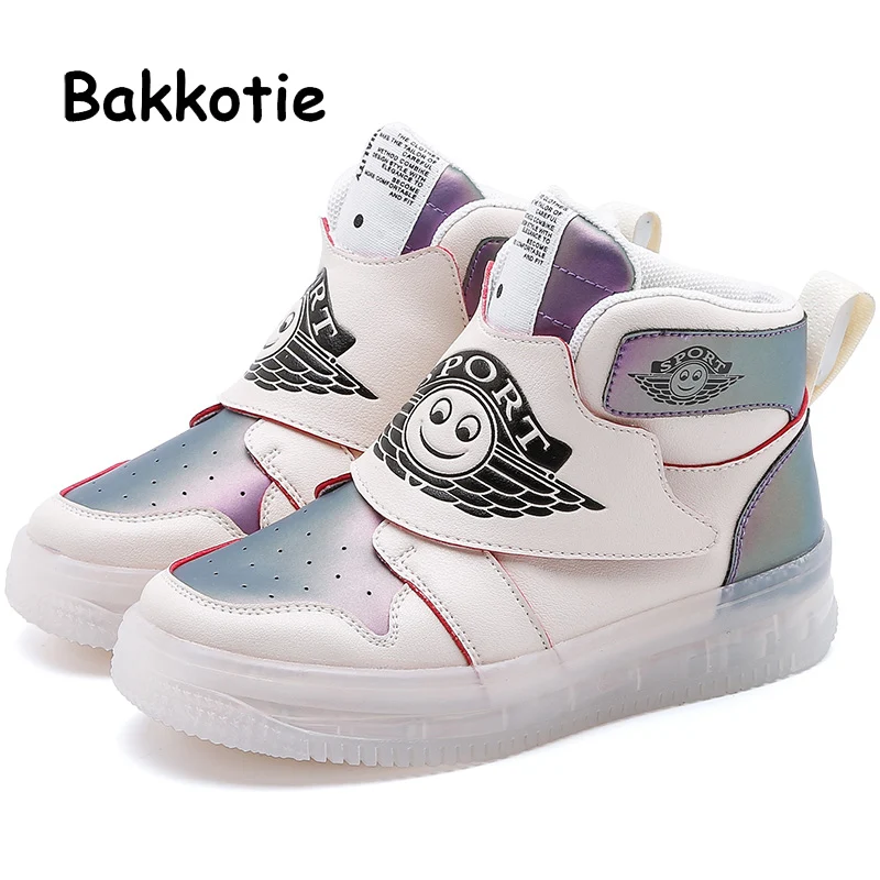 Bakkotie/2019 для маленьких мальчиков Светодиодный свет высокие кроссовки сезон осень