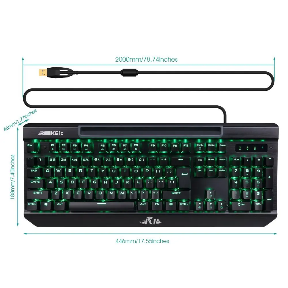 Механическая USB клавиатура Rii K61C с подсветкой для ПК ноутбуков 104 клавиш игровая