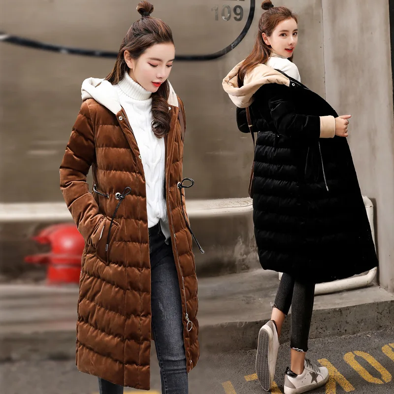 

WOMEN'S Cotton-padded Clothes 2018 Winter New Style Mid-length Slim Fit Slimming Solid Color Hooded Sweet Students Cotton-padded