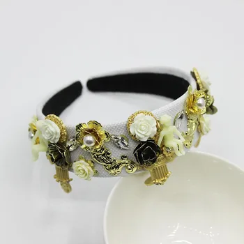 

BrandGem flower Crystal Flowers HairAccessories Shiny rhinestones Headband Baroque Gem Jewel Head Band crystal Hair Hoop Jewelry