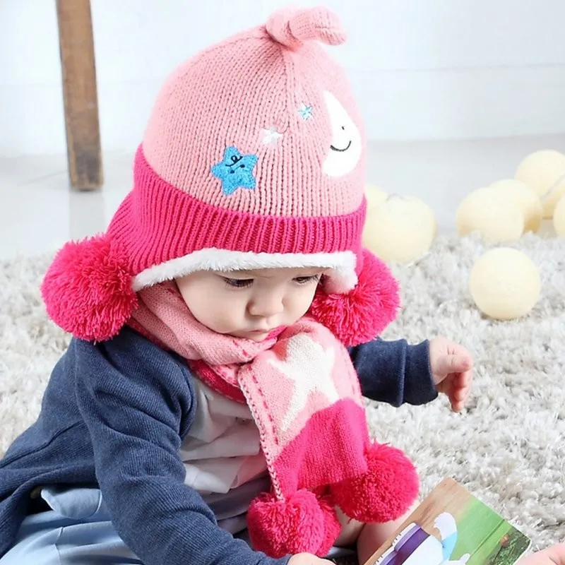 Smartbabyme 2 шт. Осень Зима Детские наборы шапка с шарфом малышей Дети Зимний шарф шапка комплект шерсть вязаный крючком шапка ушанка+ шарф