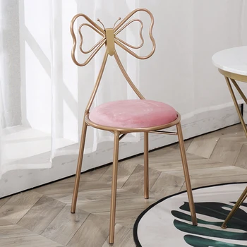 

Makeup Stool Dressing Table Nordic Bow Net Red Ins Female Home Simple Nail Bedroom Wrought Iron Back Chair