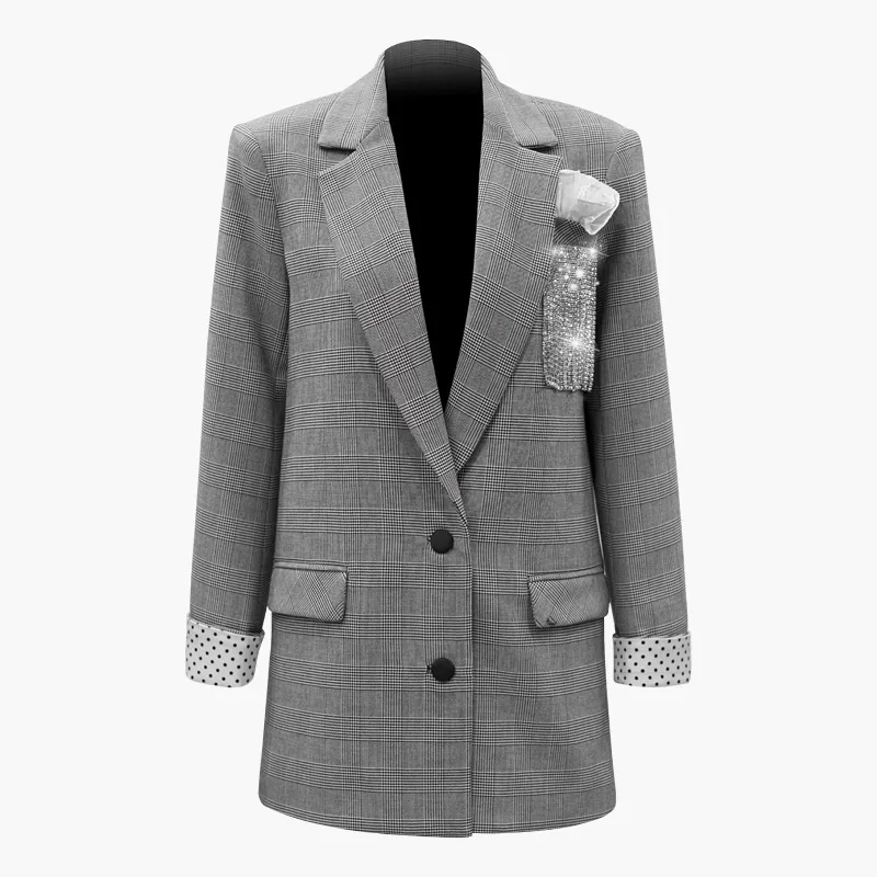 HarleyFashion/весенне-осенний дизайн; Потрясающие женские блейзеры с бриллиантами; клетчатые Куртки с рукавами в горошек и принтом; блейзеры с камнями
