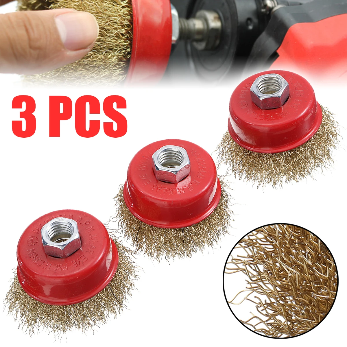 

3pcs Brass Coated Wire Cup Brushes For Cleaning Tools Accessories Rotary Steel Wire Crimp Wheel Angle Grinder M14 65mm