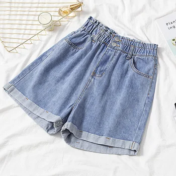 

Shorts Jeans For Women Summer High Waist Plus Size Softener Button Mom Femme Wide Leg Pants