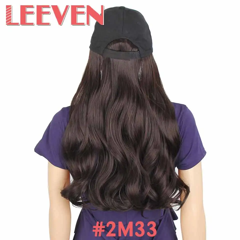 Leeven Кепка с бейсбольной кепкой Длинные Синтетические волосы для наращивания термостойкие шиньоны натуральные волнистые волосы черная шляпа прилагается - Цвет: NC/4HL