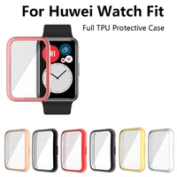 2021 360 Full Screen Protector Bumper Frame Protective Case For Huawei Watch Fit TPU Soft Full Screen Glass Protector Case Shell