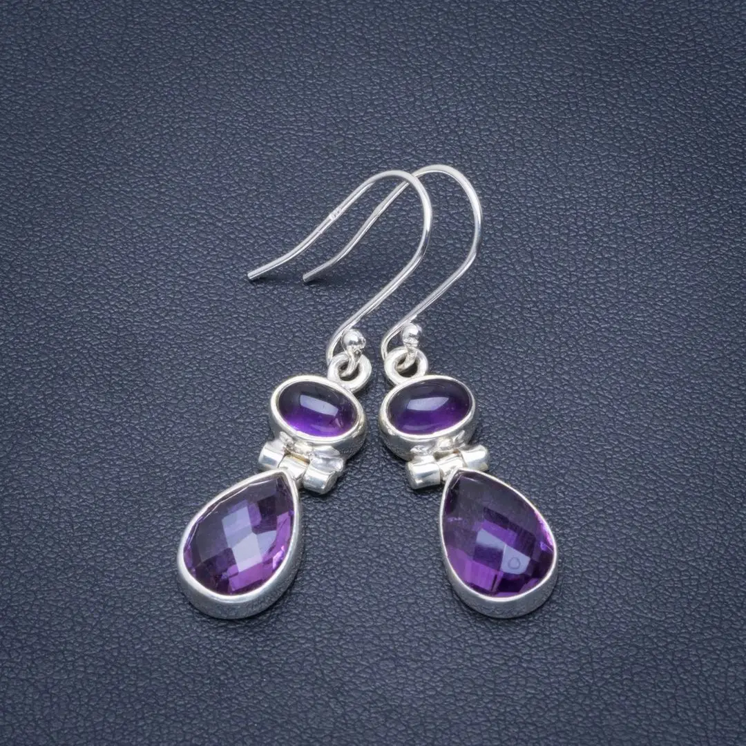 

Natural Amethyst Handmade Unique 925 Sterling Silver Earrings 1.5" B2742