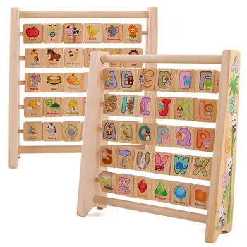 

Kids Educational Puzzle Toy Rich in Color Benefiting Eyes Development Wooden Alphabet Flip Board Wisdom Development Toys