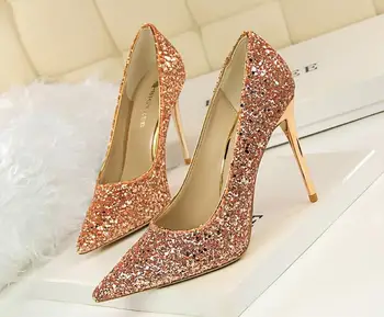 

2020 New Spring Women Pumps High Thin Heels Pointed Toe Sexy Bridal Wedding Women Shoes Gold High Heels Zapatos Mujer