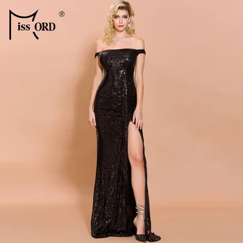

Missord 2020 Sexy Slash Neck Sequins Sexy Women Party dress High Split Backless Elegant Women Maxi Dresses FT19677-1