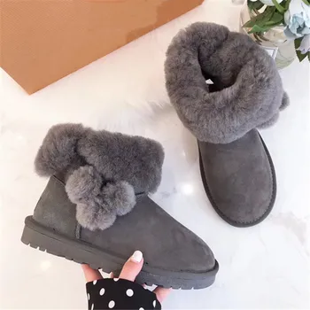 

New 2019 Fashion Women's Australia Classic Snow Boots Genuine Sheepskin Natural Fur Winter Boots Brand Women Warm Shoes