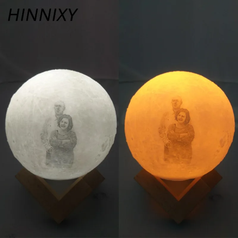 Hinnixy пользовательские 3D печать Луна ночник фото личность RGB Изменение USB Батарея