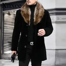 Мужское шерстяное пальто, осенне-зимнее пальто, Мужское пальто с искусственным меховым воротником, мужской зимний Тренч размера плюс M-5XL