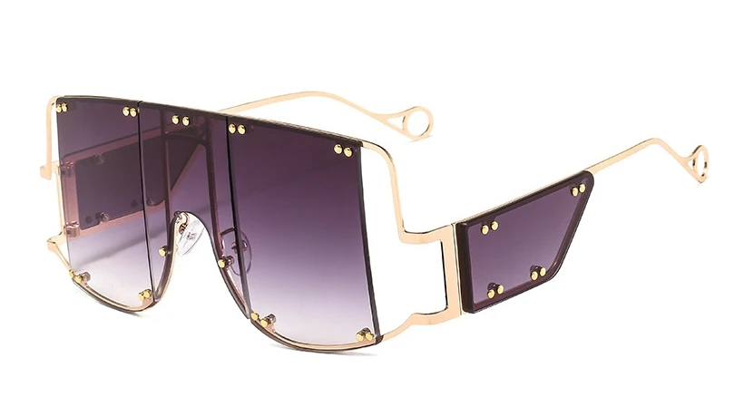 46215 квадратные негабаритные зеркальные солнцезащитные очки для мужчин и женщин, солнцезащитные очки с металлическими заклепками, трендовые уникальные очки UV400 - Цвет линз: JHc2 gray