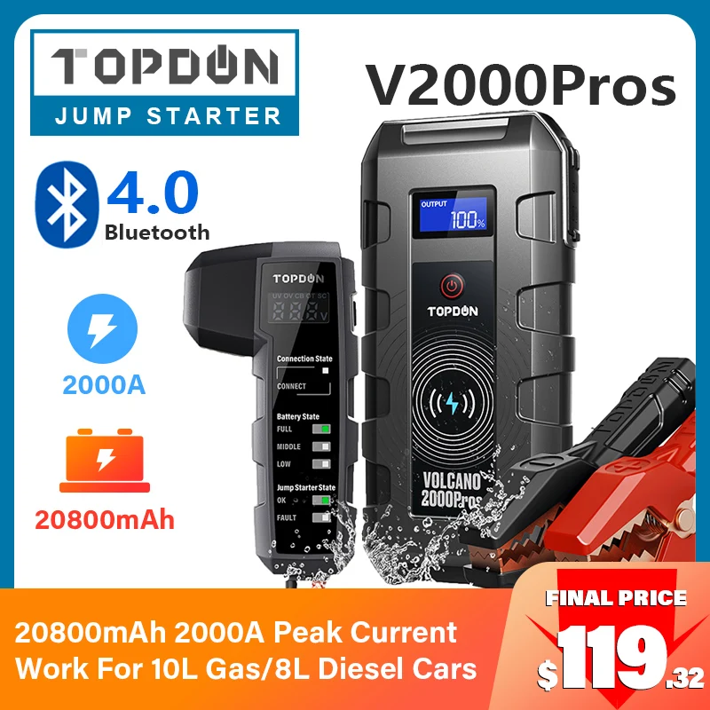 Пусковое устройство для автомобиля TOPDON V2000 Pros 20800 мАч 12 В а пиковое аварийное