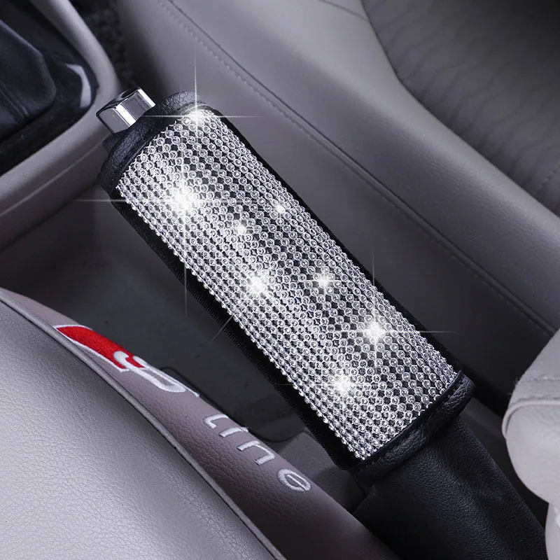 Crystal Car Gear Shift Collar Cover Hand Brake Cover Car Seat Safety Belt Cover Bling Rhinestones Auto Interior Accessories 1PC