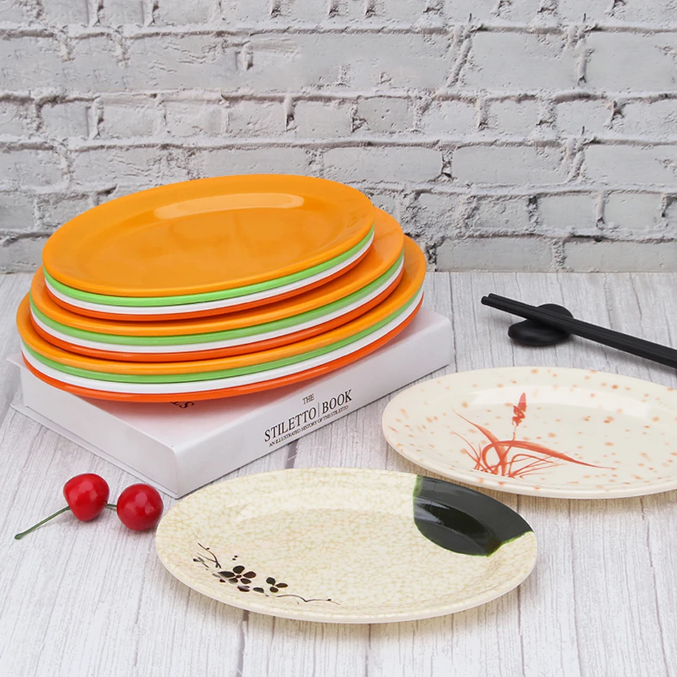 Thickened BBQ Grilled Skewers Plate Melamine Oval Snack Plastic
