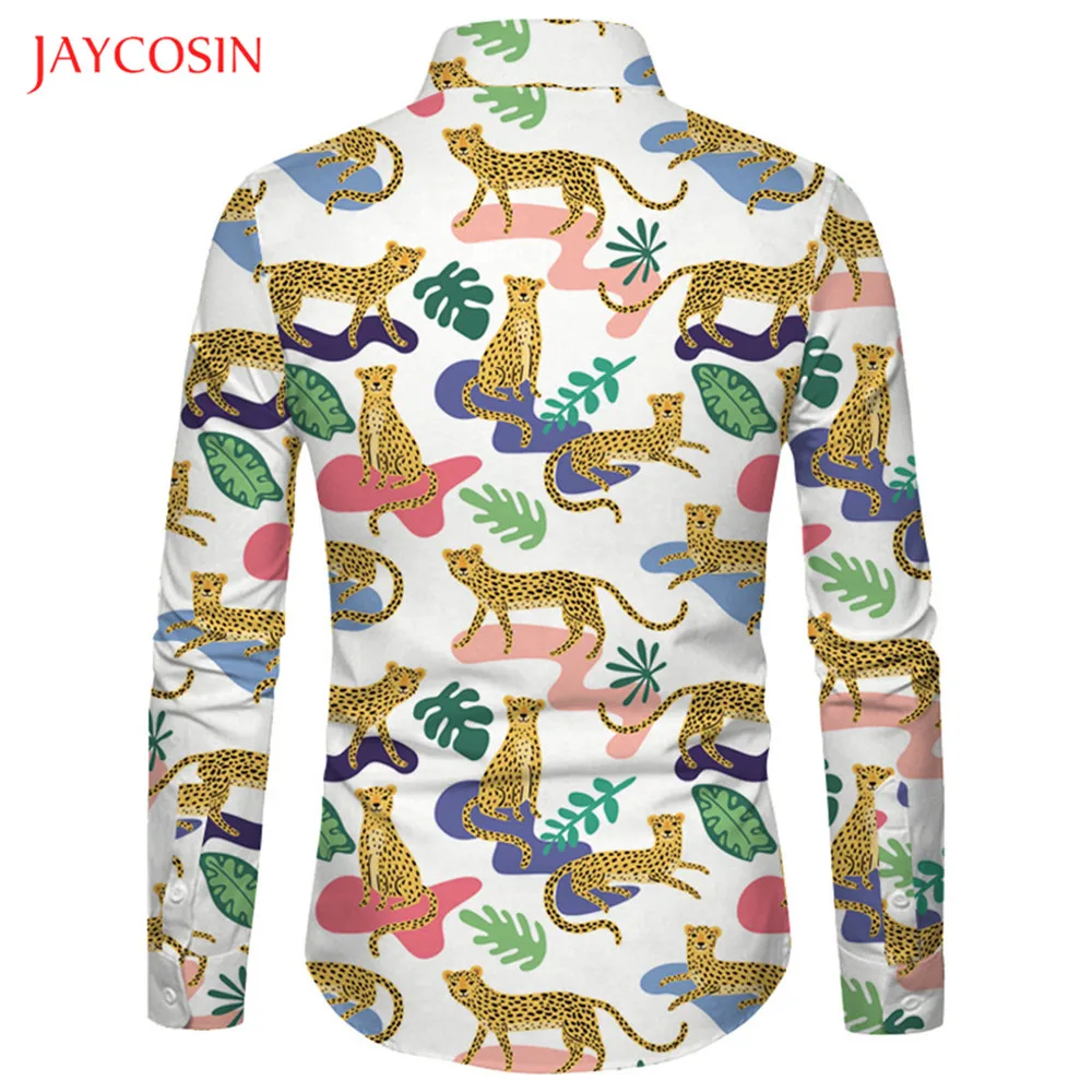 Joycosin, модная мужская рубашка, зимняя повседневная мужская одежда, джунгли, Леопардовый принт, длинный рукав, воротник с отворотом, мужские топы, рубашка на пуговицах