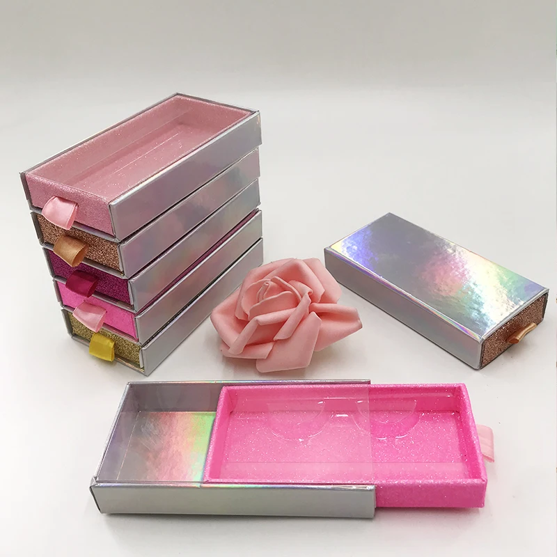 

Скользящие ящики для ресниц голографические цветные блестящие норковые ресницы на заказ упаковка без ресниц