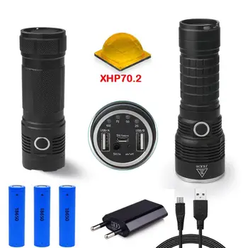 

XLamp XHP70.2 high lumens hunting most powerful led flashlight rechargeable torch usb cree xhp70 18650 mobile power lamp camping