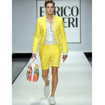 

Yellow Summer Suits for Men with Short Pants Latest Coat Fashion Design 2 piece Male Slim Fit Blazer 2020 Man Clothes