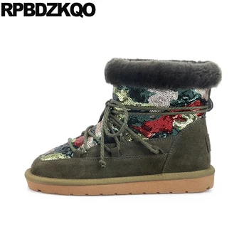 

comfortable flat ankle green big size winter snow boots high quality sequin glitter black bling suede women shoes australian 10