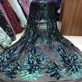 

Nigerian Green sequins Lace Fabric 2019 High Quality African Net Lace Fabric Wedding French Tulle Lace Material For Dress QF2950