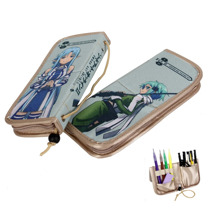 Cartoon Sword Art Online Pencil Bag SAO Box Anime Yuuki Asuna Student Holder Organizer Pouch Stationery Case Gifts |