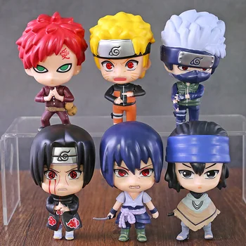 

Naruto Shippuden Uchiha Sasuke Itachi Uzumaki Naruto Hatake Kakashi Gaara Q Version Figures Kids Toys 6pcs/set