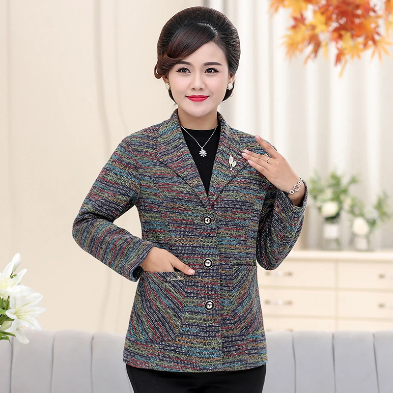 

Mature Women Tweed Blazers Autumn Spring Gray Green Red Notched Collar Jacket Suits Middle Aged Woman Smart Casual Oufits XXXXL