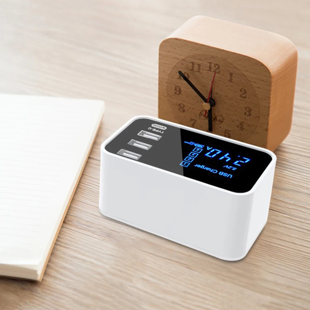 Зарядное устройство USB Quick Charge с 3 портами usb 1 портом type-C ЖК-дисплей настольная зарядная станция совместима с устройствами iOS Android