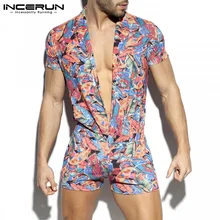 

INCERUN Men Rompers Printing V Neck Short Sleeve Vacation Casual Hawaiian Jumpsuits Breathable Streetwear Playsuits Overalls 7