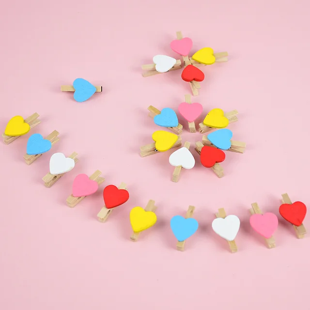 50Db/Tétel 3 Cm -Es Facsapok Aranyos Fa Szerelmi Szívek Klipek Diy Fotó Zászló Kézműves Otthoni Születésnapi Esküvői Dekorációs Ruhák Csapdák - Image 6