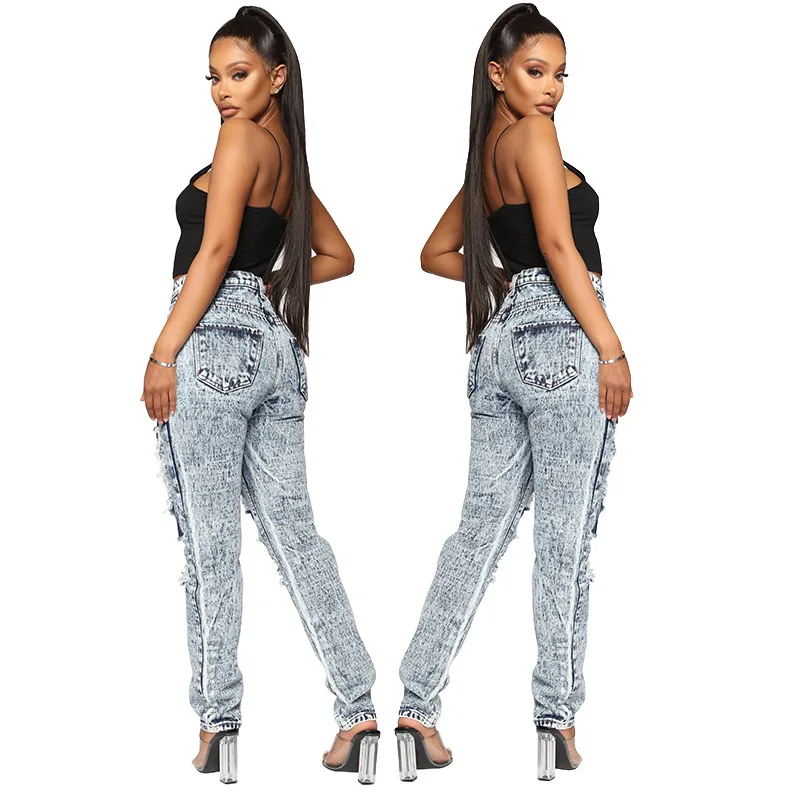 

HSF2027 Women's Jeans Sexy All-match Slim-fit Bag Hip Hole Knee Elasticity Women's Jeans