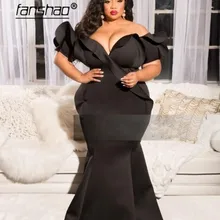 Плюс размер Атласное Вечернее платье Русалка оборки простое черное вечернее платье плюс размер платье на выпускной, вечернее платье