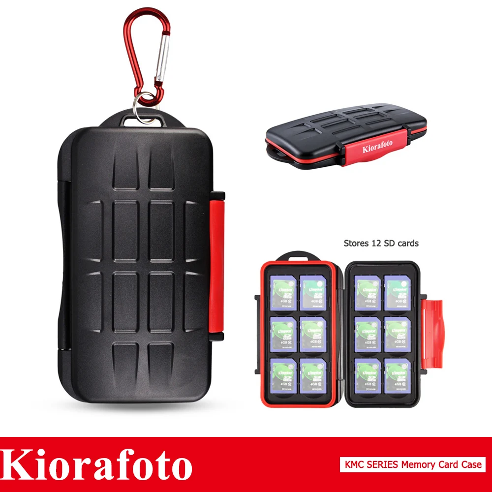 

12 Slots Memory Card Case Storage Box Protector Wallet for SD SDHC SDXC Card Holder Case Waterproof Anti-Shock with Carabiner