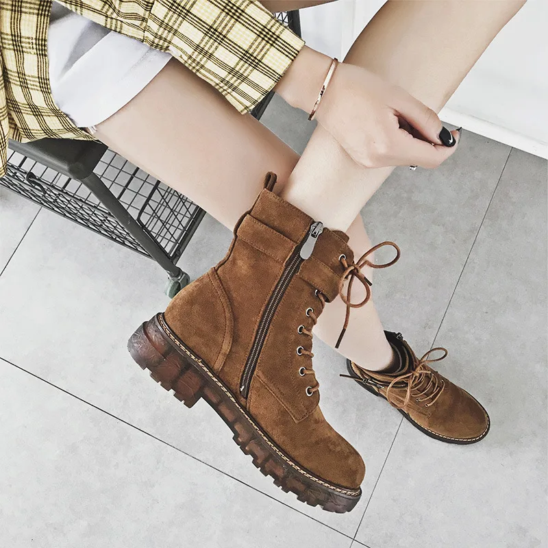 

Autumn And Winter 2019 New Style Dull Polish Short Boots Women's Genuine Leather CHIC Martin Boots Women's Chunky-Heel British S