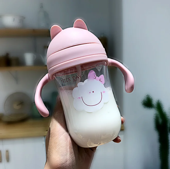 Large pink 220 мл детская чашка для кормления с соской из нержавеющей стали, термос для молока для детей, термос для горячей воды, Термокружка - Цвет: Large pink
